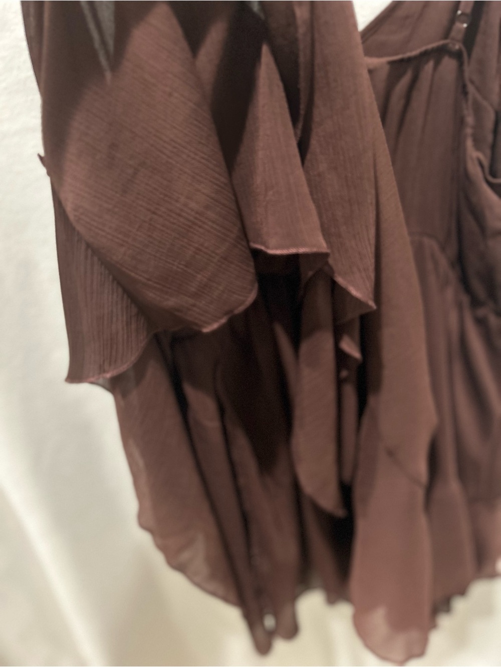 Commense Brown Tiered Ruffle Chiffon Mini Dress with Liner and Overlay Cape - Picture 10 of 12